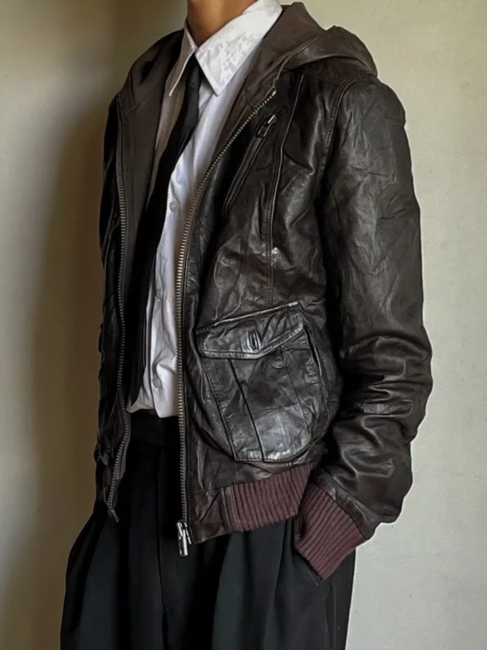 Superdry Leather Tactical Bomber Jacket genuine chocolate women’s hooded